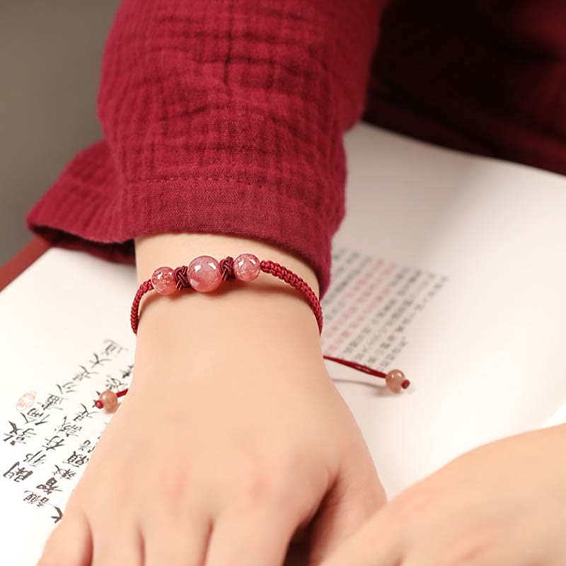 Pulsera tobillera con Buddha Stones, cristal de cuarzo, fresa Natural, amor, hilo rojo
