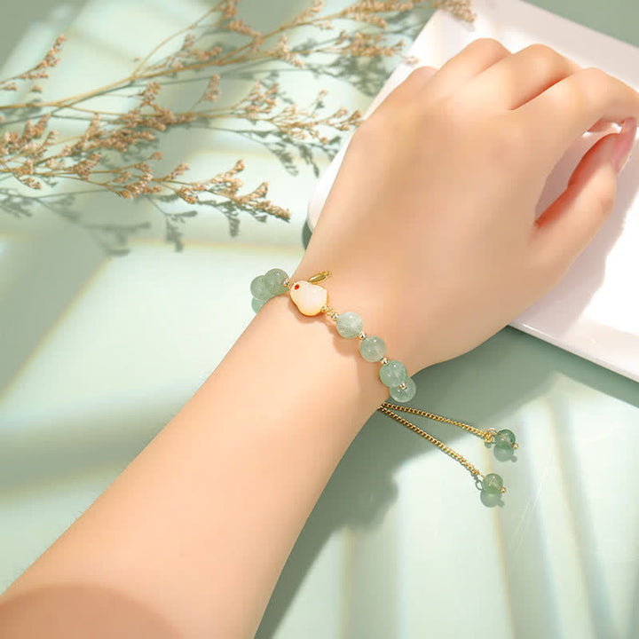 Pulsera de cuentas de suerte de aventurina verde natural del año del conejo