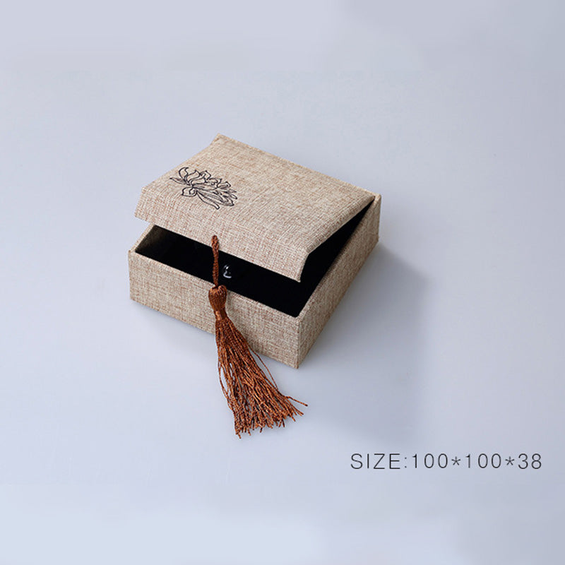 Caja de almacenamiento de joyería con diseño de loto y Buddha Stones, caja de regalo con borlas