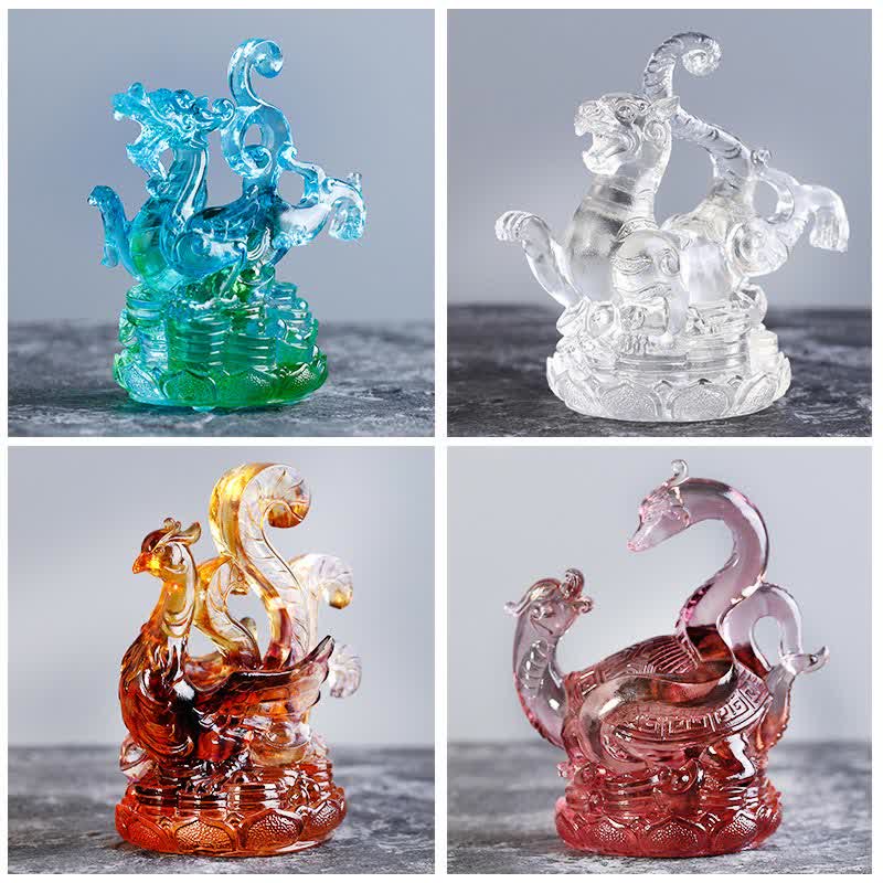 Buddha Stones Feng Shui, cuatro símbolos, dragón azul, pieza de arte de cristal Liuli hecha a mano, decoración para el hogar y la Oficina