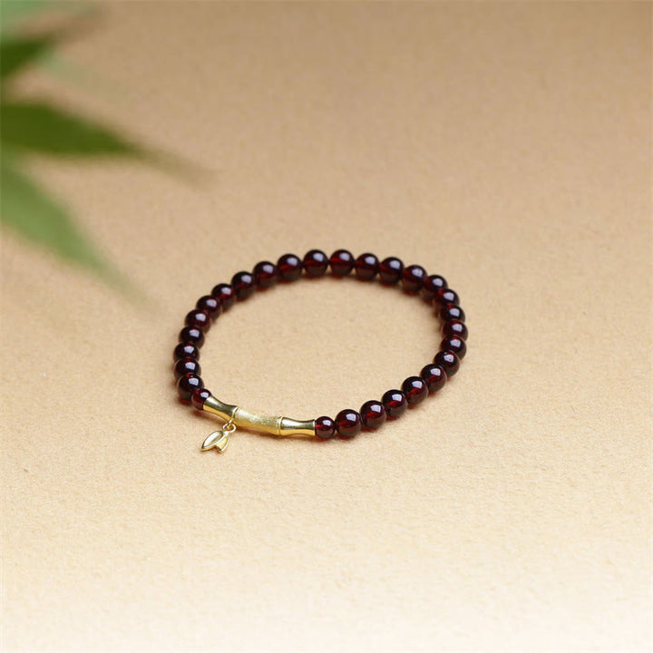 Pulsera de protección de bambú con granate natural, chapado en plata de ley 925, oro chapado en cobre de 14 quilates con Buddha Stones