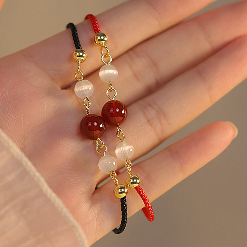 Pulsera de confianza con hilo trenzado y ojo de gato de ágata roja con Buddha Stones - image 9