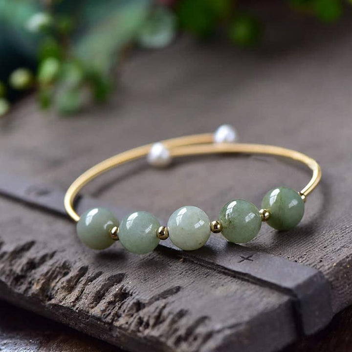 Brazalete de bendición de suerte de abundancia de jade con Buddha Stones
