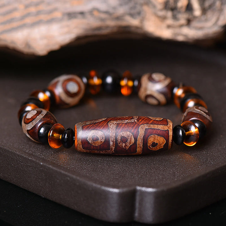 Pulsera de bendiciones de cuentas Dzi de nueve ojos naturales retro tibetanas de Buddha Stones