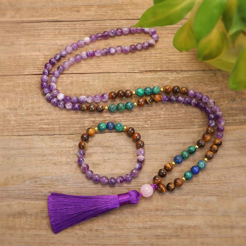 Juego de pulsera purificadora de amatista tibetana con Buddha Stones