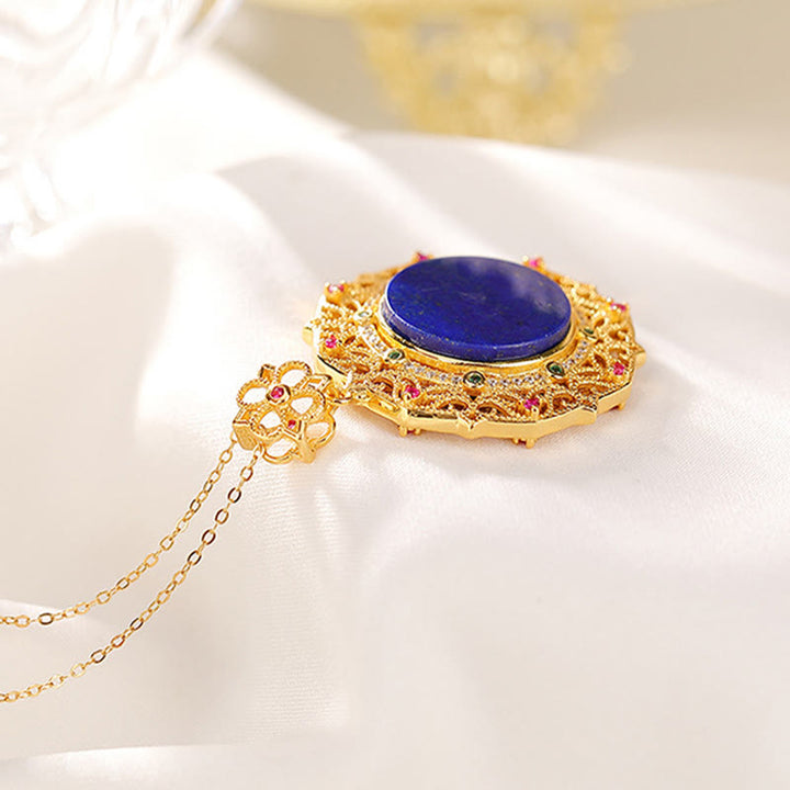 Colgante de collar positivo de lazurita de oro chapado en plata de ley 925 con Buddha Stones