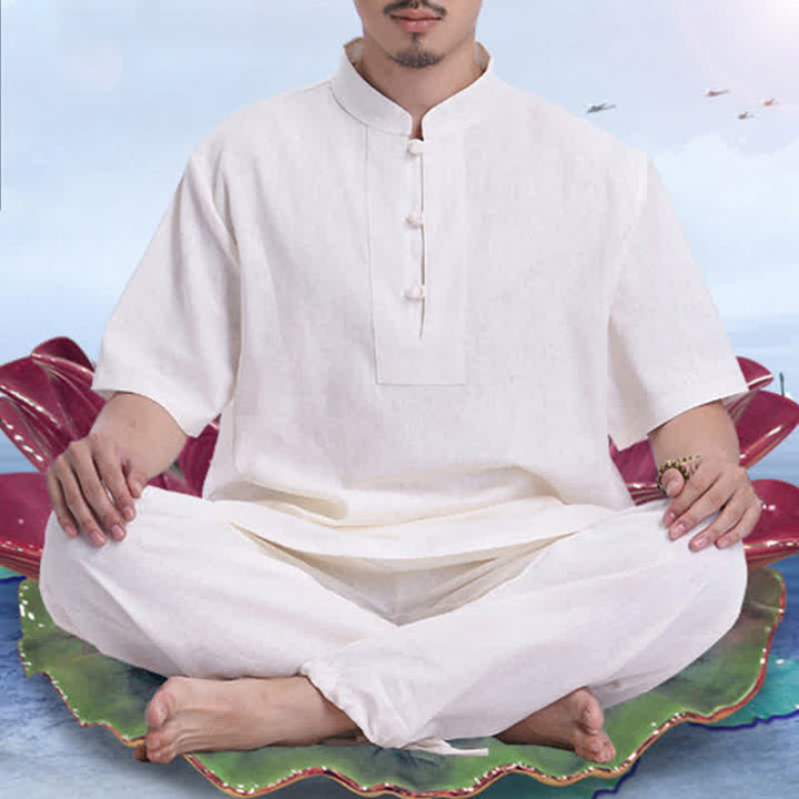 Conjunto de ropa de lino y algodón para hombre con Buddha Stones, meditación espiritual zen y práctica de oración - image 1