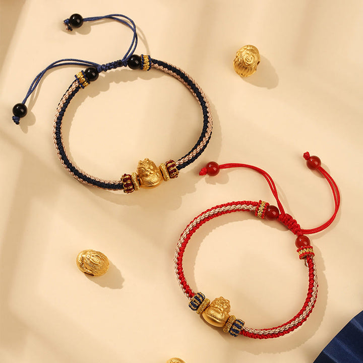 Pulsera trenzada hecha a mano con Buddha Stones de plata de ley 925 con dragón bebé, fuerza de la suerte