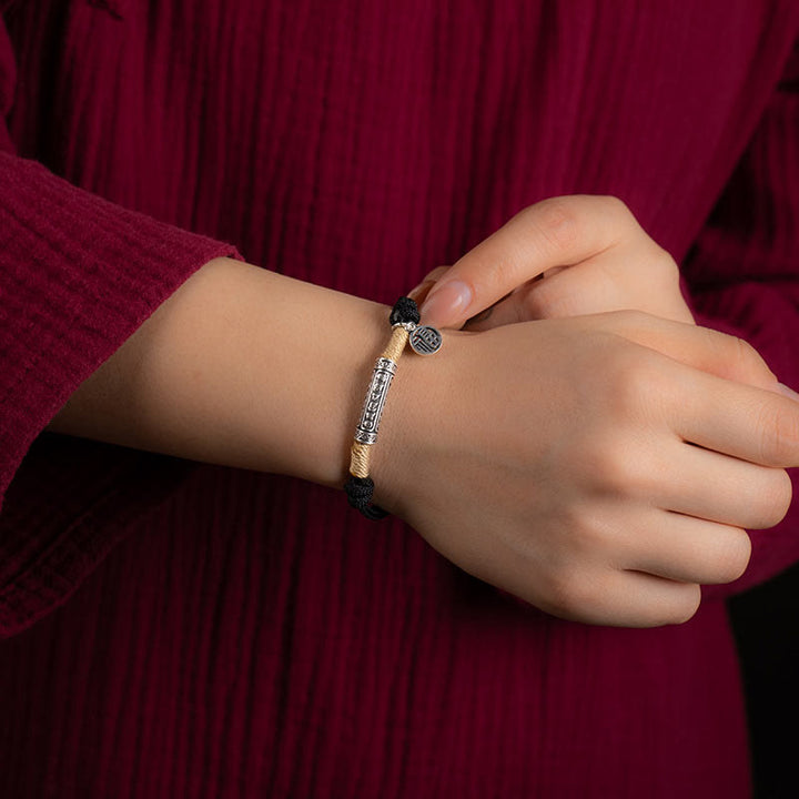 Pulsera trenzada de plata de ley 999 con Buddha Stones , hecha a mano en el Tíbet, Om Mani Padme Hum Fu, personaje de TopRank, suerte