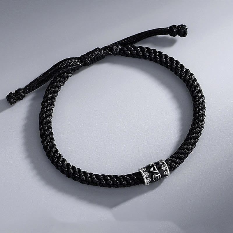 Pulsera trenzada de plata de ley 925 con Buddha Stones Om Mani Padme Hum Peace
