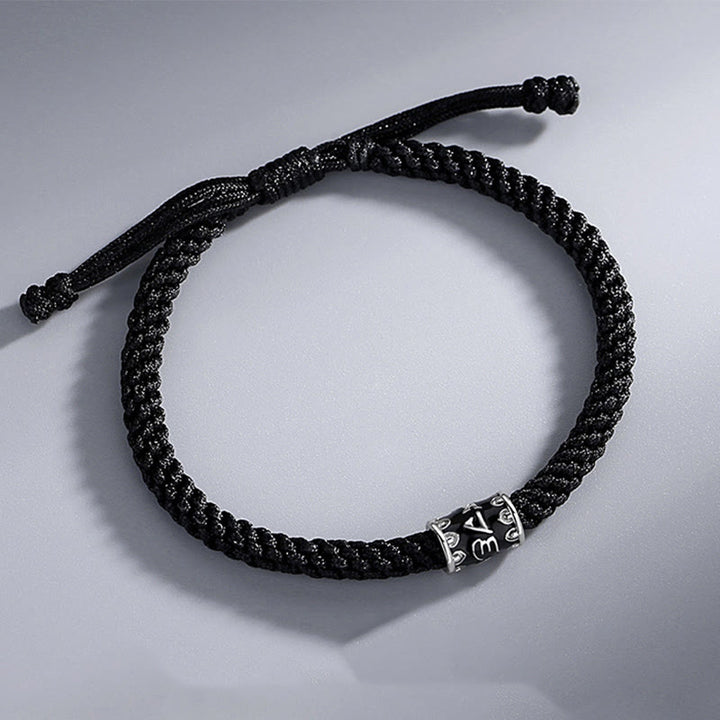 Pulsera trenzada de plata de ley 925 con Buddha Stones Om Mani Padme Hum Peace