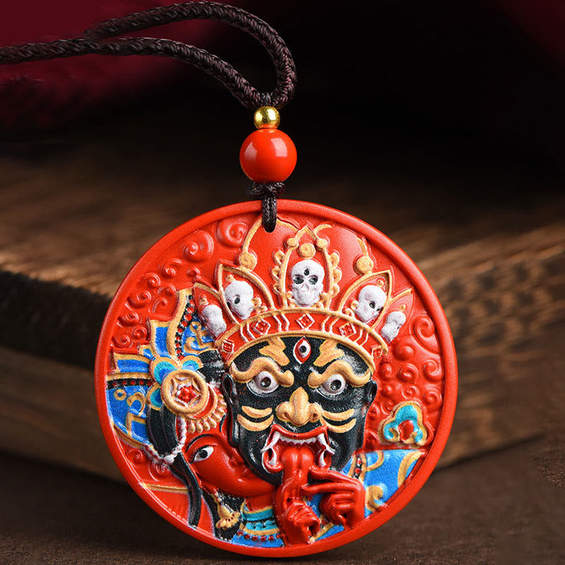 Collar con colgante de bendición de cinabrio pintado con Buddha Stones Zakiram, diosa de la riqueza