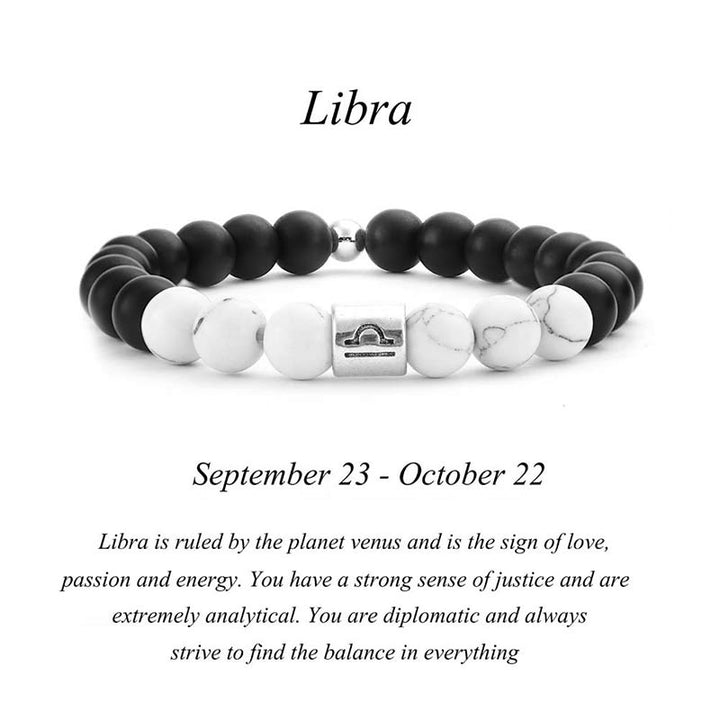 Buddha Stones 12 Constelaciones del Zodíaco Piedra Natural Esmerilada Pulsera de la Fortuna con Cuentas de Turquesa Blanca
