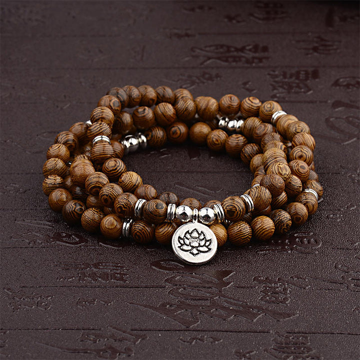 Pulsera de madera con relámpago tibetano de Buddha Stones Mala de Buda de loto