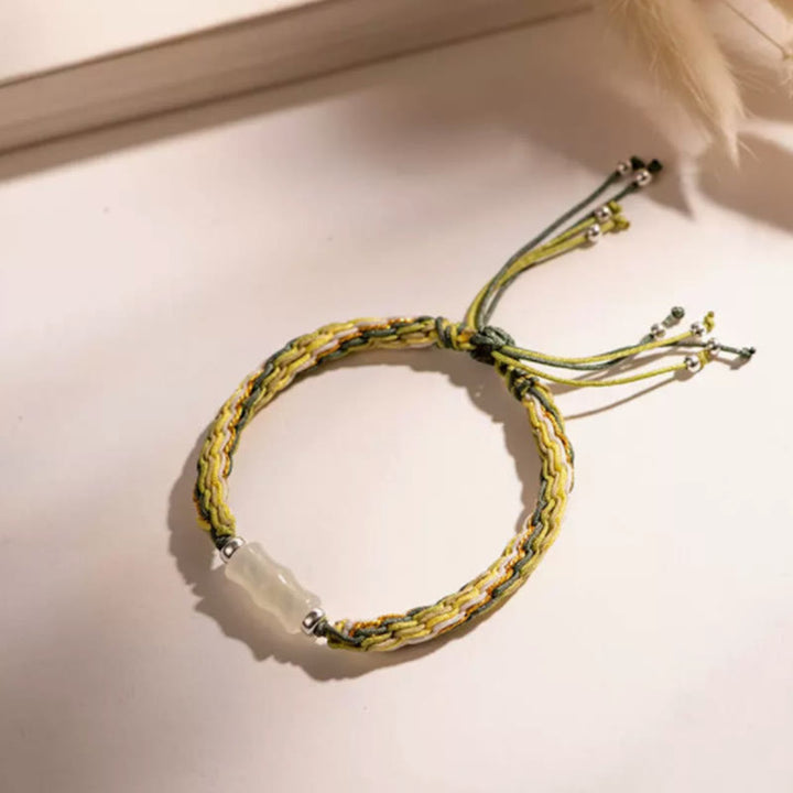 Pulsera de cuerda de fuerza de suerte y riqueza con nudo de reencarnación de bambú blanco