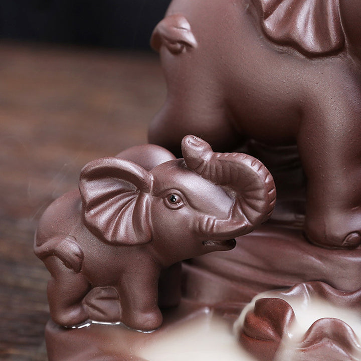 Quemador de incienso de protección para fuente de humo, reflujo de arcilla púrpura, elefante tibetano, decoración