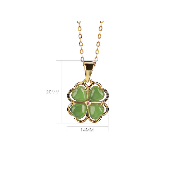 Buddha Stones de plata de ley 925, colgante de collar curativo con trébol de cuatro hojas de la suerte, Jade cian hetiano