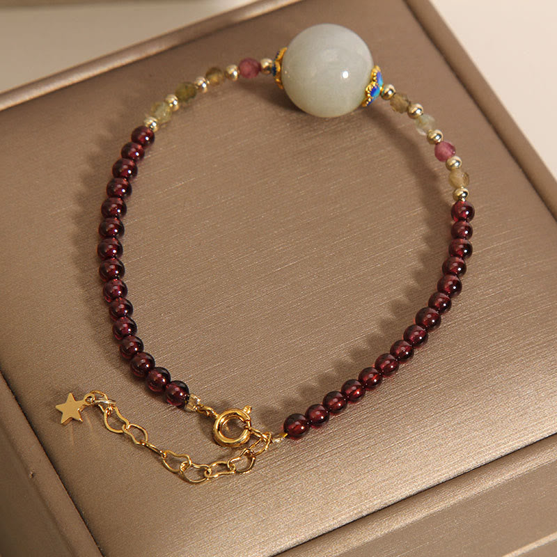 Pulsera de protección con hebilla de paz con cuentas de jade granate y Buddha Stones