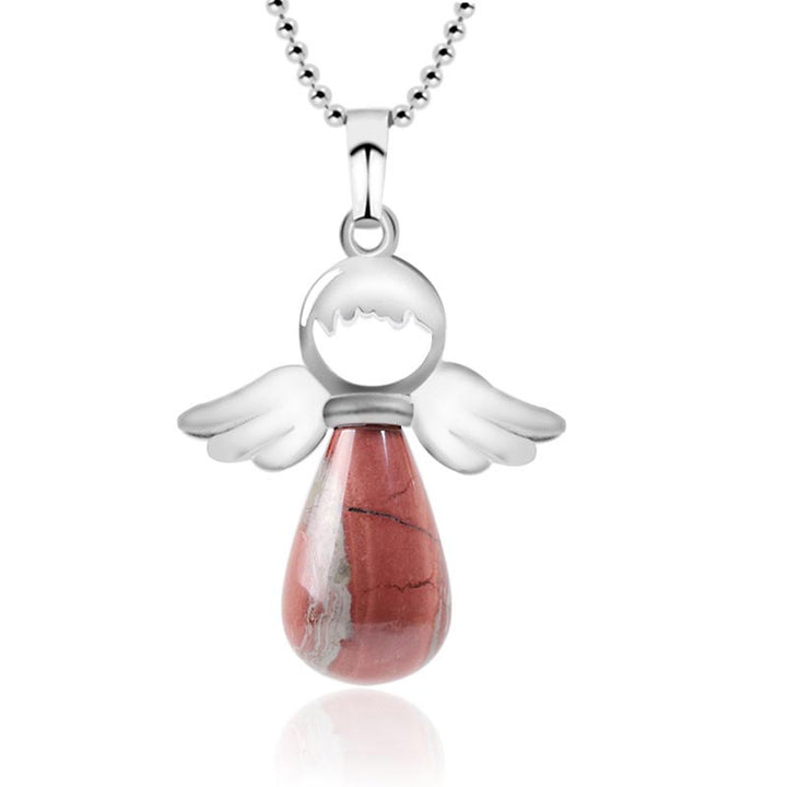 Colgante de collar de suerte de cristal natural con alas de ángel de Buddha Stones
