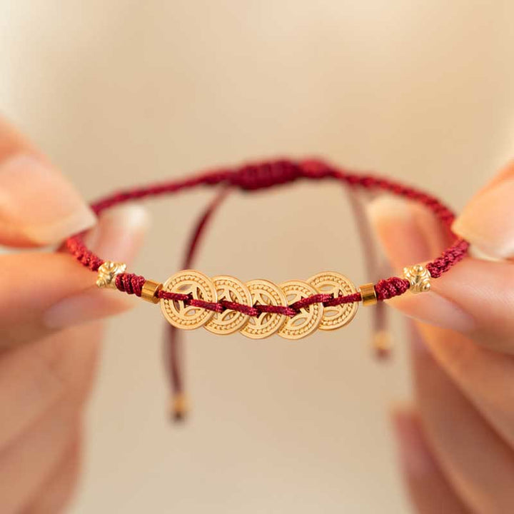 Pulsera trenzada de fuerza de la suerte del árbol de la fortuna de la moneda de cobre de las Buddha Stones