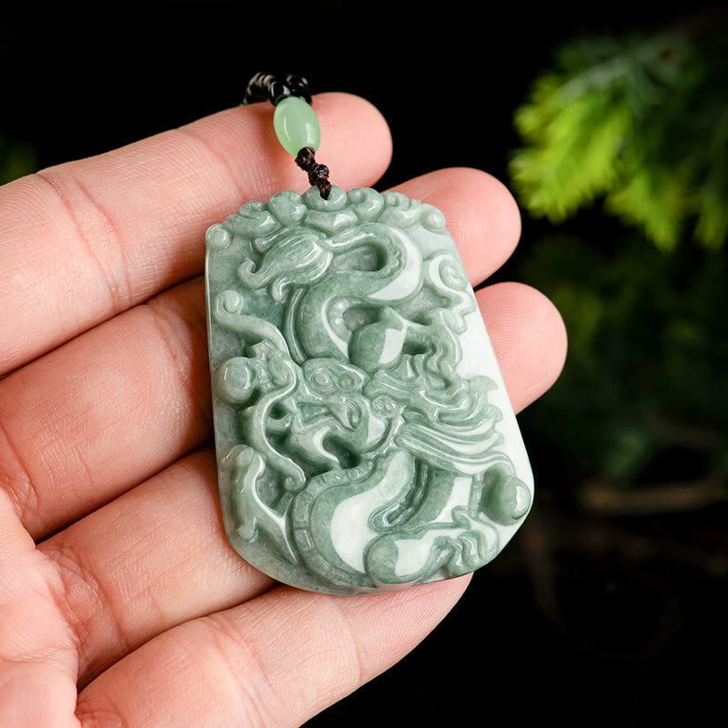 Buddha Stones Año del Dragón Dragón del Zodíaco Chino Colgante de Cadena de Cuentas de Protección de Jade