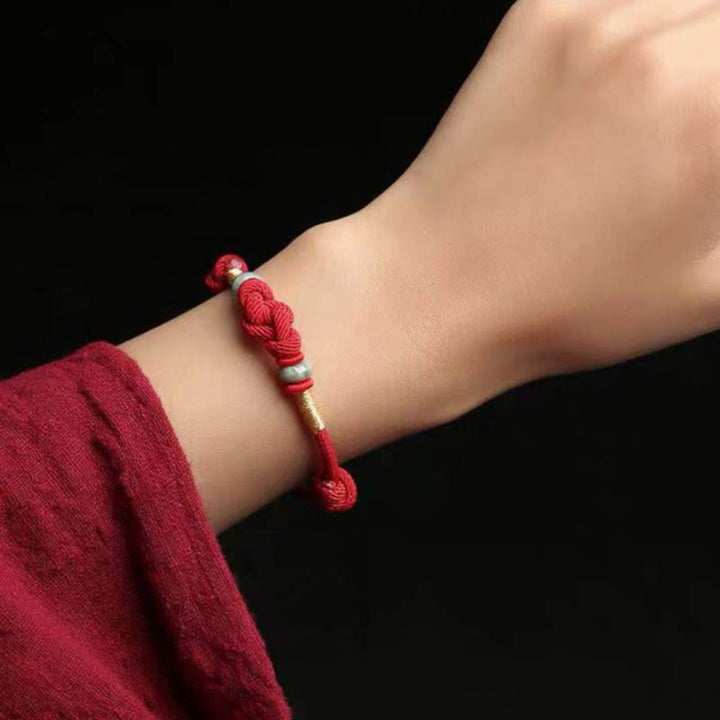 Pulsera de pareja trenzada con nudo de la suerte de Jade, hilo rojo, Buddha Stones