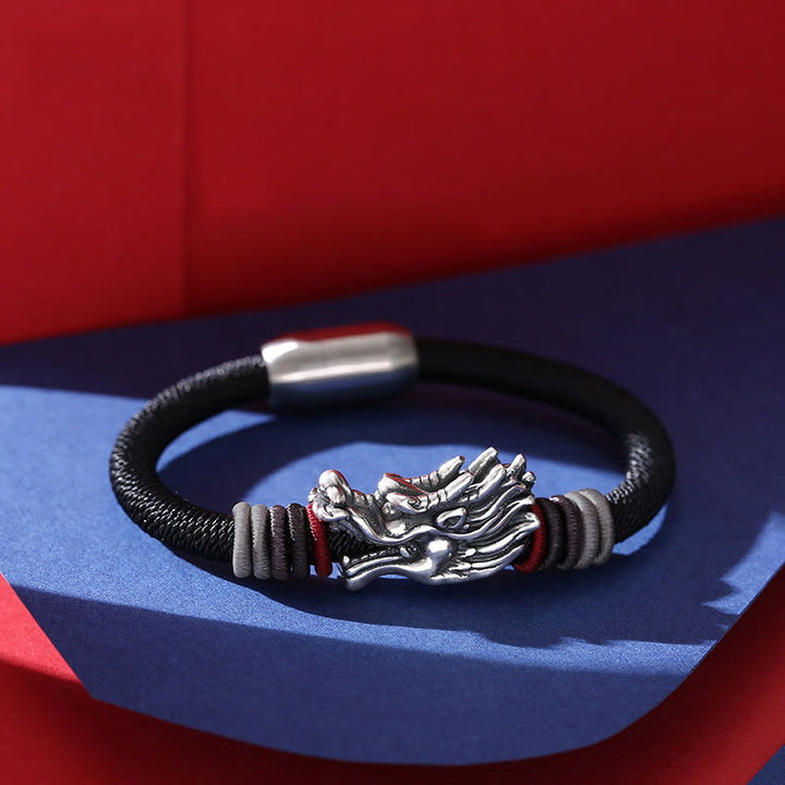 Pulsera trenzada hecha a mano para niños y adultos con diseño de dragón de plata de ley 999 con Buddha Stones
