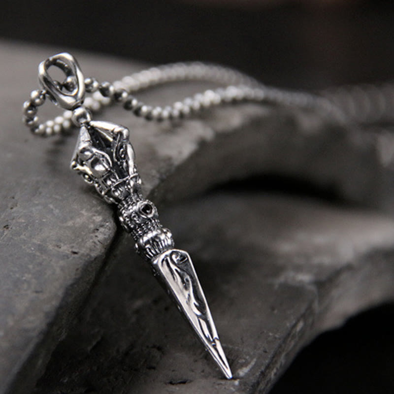 Colgante de cadena de collar de iluminación Dorje Vajra de plata de ley 925