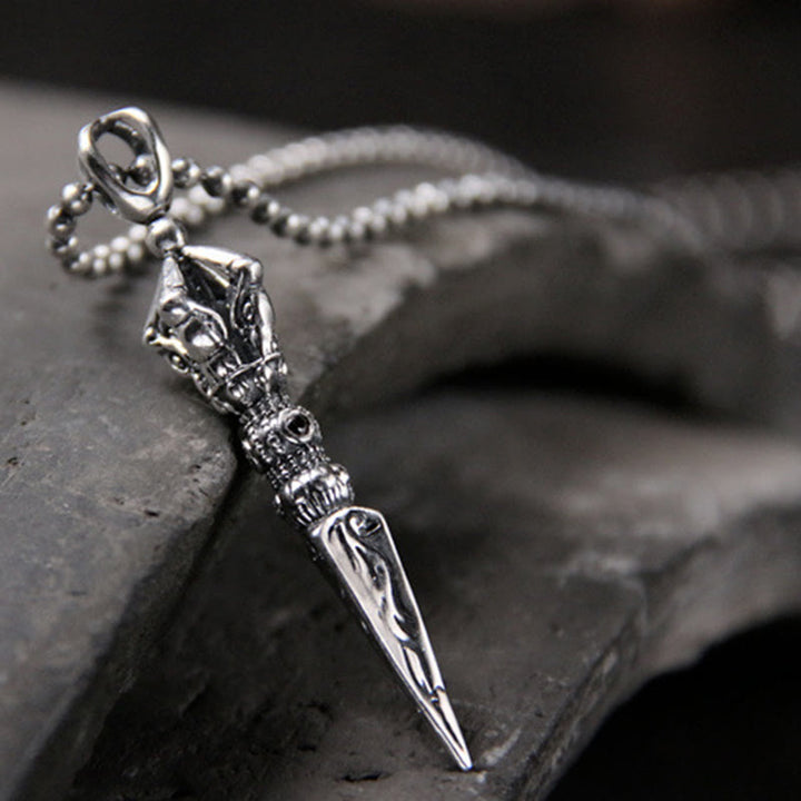 Colgante de cadena de collar de iluminación Dorje Vajra de plata de ley 925