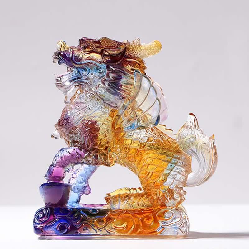 Feng Shui Kirin hecho a mano Liuli Crystal Art Piece Fortune decoración de la oficina en el hogar
