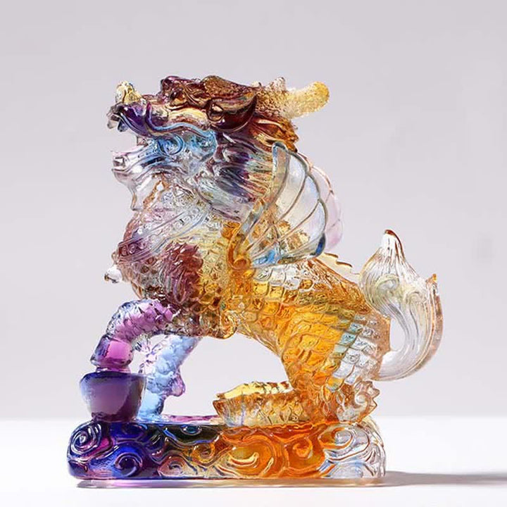 Feng Shui Kirin hecho a mano Liuli Crystal Art Piece Fortune decoración de la oficina en el hogar