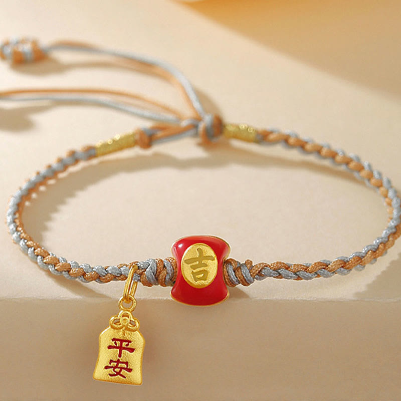 Pulsera de hilo trenzado con bendición de caracteres chinos, hecha a mano, de plata de ley 925 con Buddha Stones