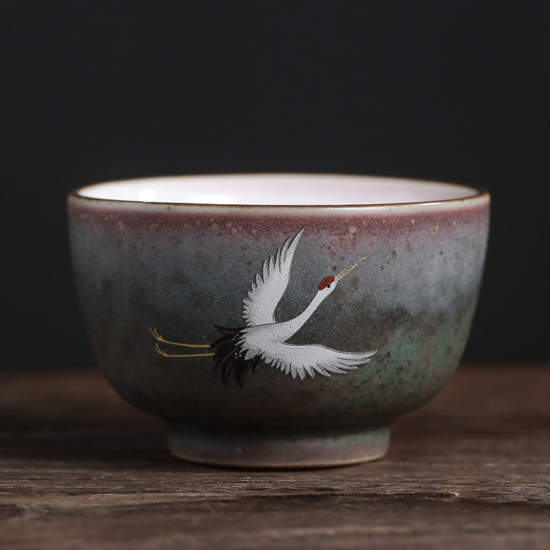 Taza de té de cerámica con grulla auspiciosa de Buddha Stones , tazón de taza de té de Kung Fu