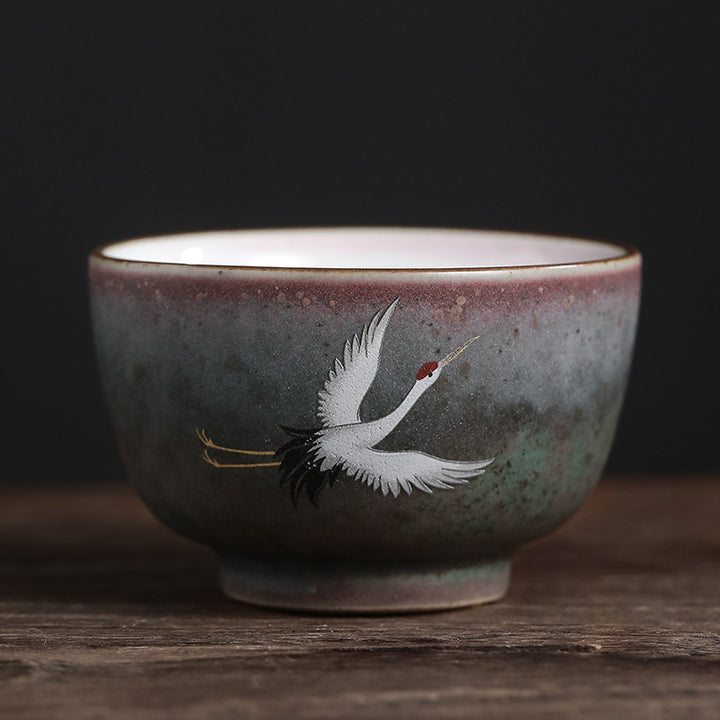 Taza de té de cerámica con grulla auspiciosa de Buddha Stones , tazón de taza de té de Kung Fu
