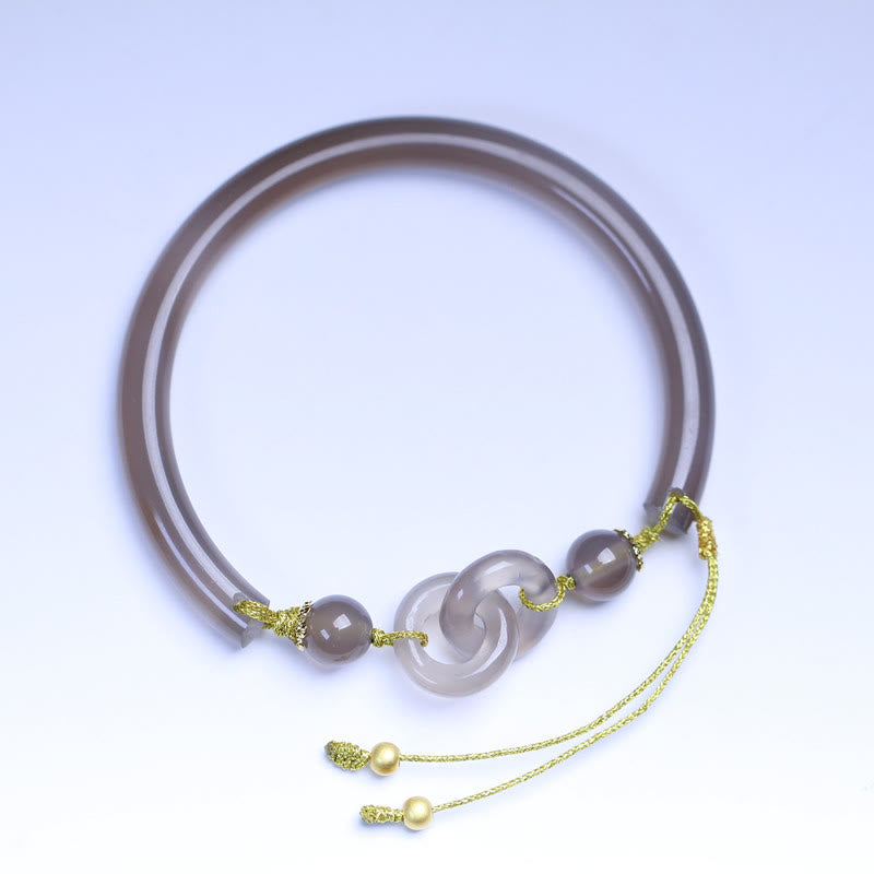 Brazalete de pulsera de equilibrio con hebilla de paz doble de ágata gris natural con Buddha Stones - image 5