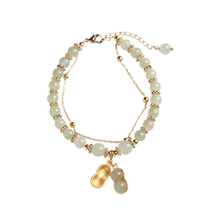Pulsera con dije de maní de plata de ley 925 con jade hetiano natural