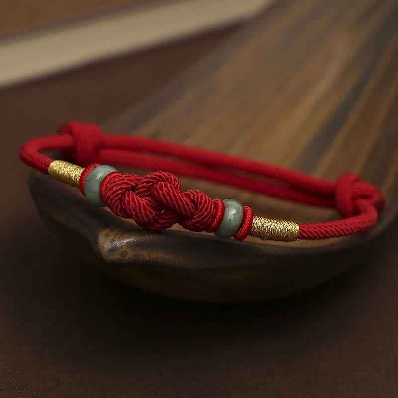 Pulsera de pareja trenzada con nudo de la suerte de Jade, hilo rojo, Buddha Stones