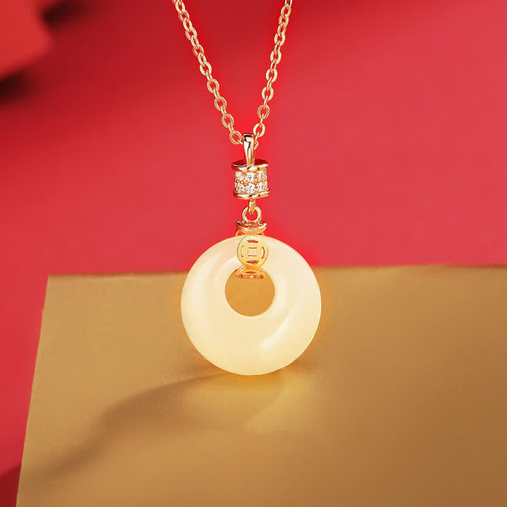 Colgante de plata de ley 925 con moneda de jade blanco hetiano, flor, hebilla de la paz, suerte