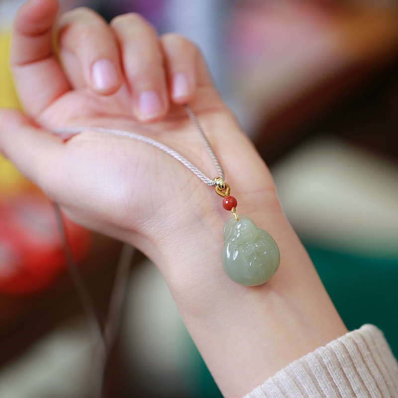 Colgante de collar de cadena de prosperidad de riqueza de jade hetiano de Buda sonriente - image 2