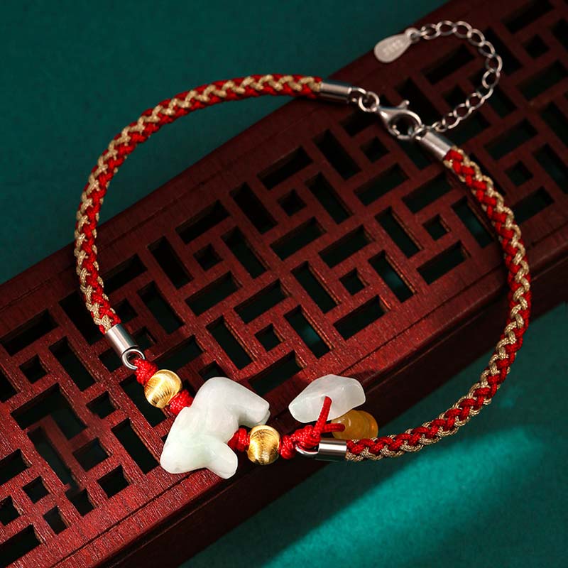 Tobillera con pulsera de hilo rojo de prosperidad de Jade del zodíaco chino con Buddha Stones