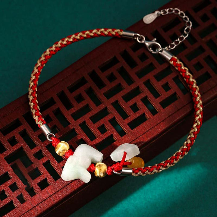 Tobillera con pulsera de hilo rojo de prosperidad de Jade del zodíaco chino con Buddha Stones