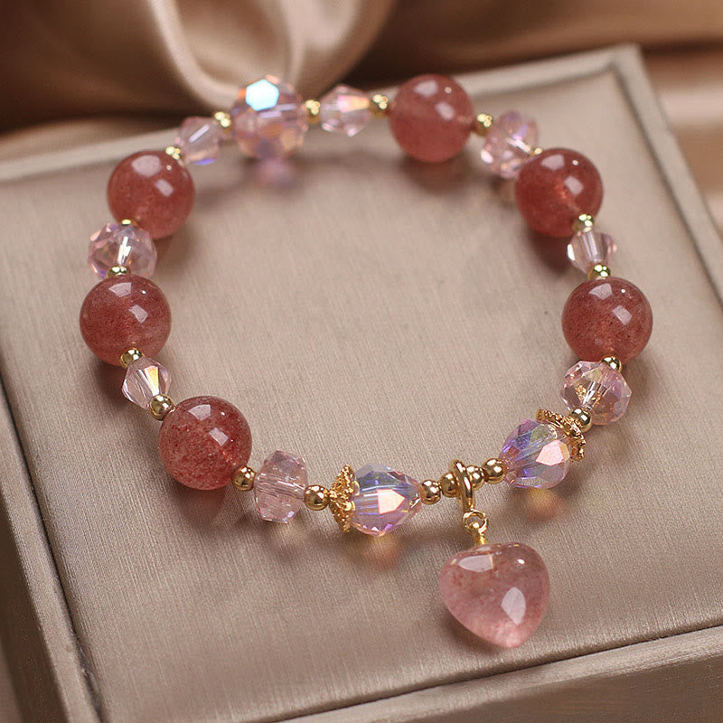 Pulsera positiva curativa del corazón del amor del cristal del cuarzo de la fresa natural de las Buddha Stones