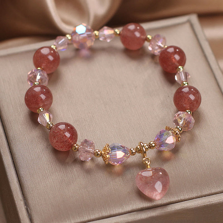 Pulsera positiva curativa del corazón del amor del cristal del cuarzo de la fresa natural de las Buddha Stones