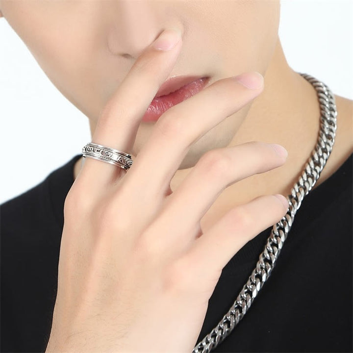 Anillo giratorio con Buddha Stones tibetanas Om Mani Padme Hum PiXiu grabado riqueza suerte