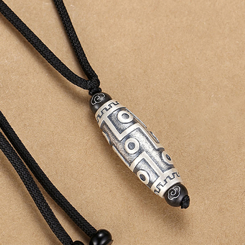 Buddha Stones Tíbet, colgante de collar de riqueza con patrón de cuentas Dzi de nueve ojos, nubes propicias de cobre
