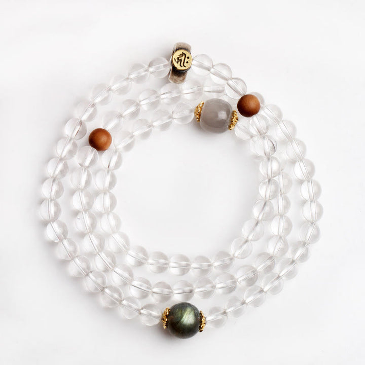 Pulsera de plata de ley 925 con Buddha Stones , zodíaco chino, Buda natal, cristal blanco, meditación, triple envoltura - image 8