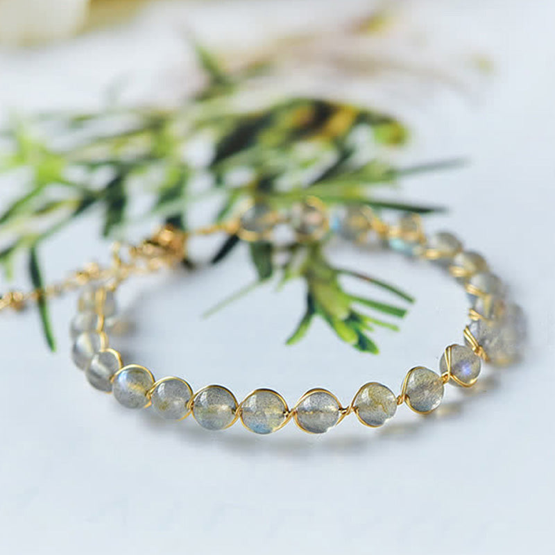 Pulsera positiva curativa de oro de 14 quilates con piedra lunar natural de Buddha Stones