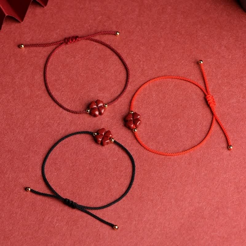 Pulsera tobillera con Buddha Stones, cinabrio Natural, trébol de cuatro hojas, bendición, hilo rojo