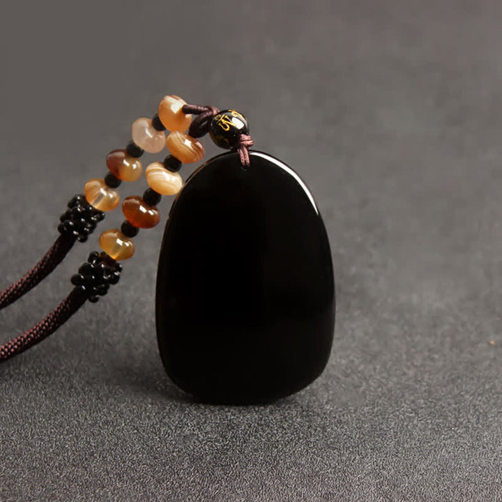 Colgante de collar con cuentas de protección de dragón y fénix de ojo de tigre de obsidiana negra