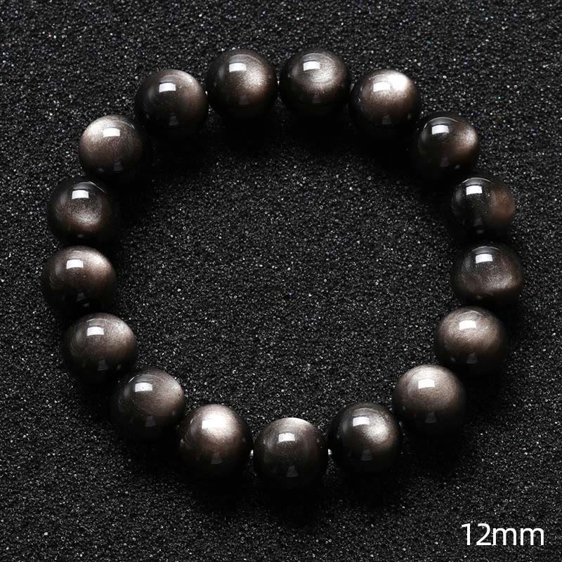 Pulsera de protección calmante de obsidiana brillante de plata natural con Buddha Stones